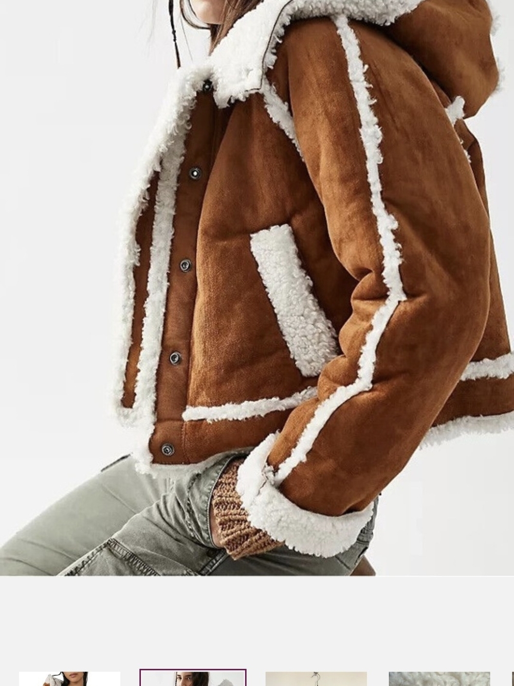We The Free Tan Teddy Jacket with Cream Faux-Shearling Trim - Picture 2 of 4